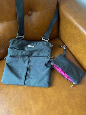 Baggallini Black Crossbody with Hot Pink-Lined Removable Pouch